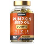 Pumpkin Seed Oil Capsules 3000mg | Omega 6 and 9 Fatty Acids | Cold-Pressed | High Strength Supplement | 200 Softgels | by Horbaach