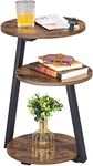 BEWISHOME Round End Table Side Table with Metal Frame, Accent Table Nightstand Bedside Table with 3-Tier Shelves, Small Table for Living Room Bedroom Couch Table Small Coffee Table Rustic Brown KTZ41Z