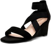 DREAM PAIRS Women's Elastic Ankle Strap Low Wedge Sandals Comfortable Dressy Sandals for Summer,Size 6.5,Black,Innis-1