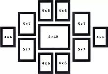 DJ ARTS Wall Photo Frame Set of 11 Black Picture Frames (Hanging Accessories Included Black_6 Unit 4X6, 4 Units 5X7, 1 Unit 8X10 Inch, Black)