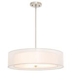 VONLUCE 3-Light Drum Chandeliers, 20" Pendant Light Fixture with 2-Layer Fabric Shade E26 Bases, Adjustable Swivel Joint Hanging Light Fixture for Bedroom Living Room Kitchen Hallway, Brushed Nickel