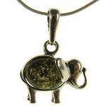 Baltic amber and sterling silver 925 elephant animal pendant necklace with 1mm Italian sterling silver 925 snake chain