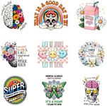 9pcs Good Mental Health Positive Quotes Iron On Heat Transfer Stickers Ready to Press Vinyl Decal Patches for Jeans T-Shirt Jackets Backpacks Pillows DIY Appliques Decor