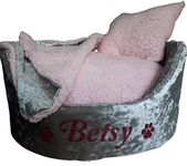 luxury personalised dog or cat bed crushed velvet sherpa fleece