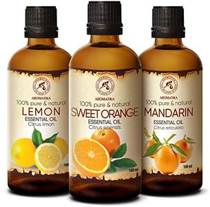 Set de Aceites Esenciales 3x100ml - Aceite Limón - Aceite Naranja - Aceite Mandarina - Aceites para Difusor - Aromalamp - Humidificador - Lámpara Aromática - Cuidado des Uñas
