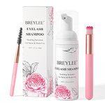 Eyelash Extension Cleanser, BREYLEE Eyelash Shampoo Eyelash Extension Foam & Brushes Eyelid Cleanser for Makeup Remover Paraben & Sulfate & Oil Free for Salon and Home Use