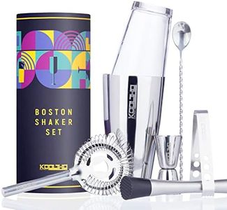 Kit Barman Shaker Boston Professionnel, Coffret Cocktails Cadeau Original Femme Homme Couple, Set Cocktail Shakers Verre INOX Doseur Gradué Pilon Mojito Cuillère Bar Passoire Hawthorne Pince Glaçons