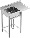 GarveeTech Stainless Steel Utility Sink, Freestanding Single Bowl Kitchen Sink, Commercial Prep Table & Utility Washing Hand Basin, 36 x 21 In, Outside Sink for Backyard, Garage, Restaurant, Laundry