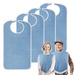 Pozico Terry Cloth Adult Dining Bibs | Clothing Protector with Debris Trap, Blue(4 Pack), 均码