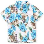 OCHENTA Big Boy's Floral Hawaiian Shirt, Short Sleeve Button Down Casual Beach Aloha Party Tops White Blue 160CM - 10-11 Years