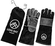 Long Day Camping Co. 16 inch Heat Resistant Wood fire Gloves/Mitts for Grill/Oven/Fireplace/BBQ/Smoker/Mig/Welding/Forge Grey Black