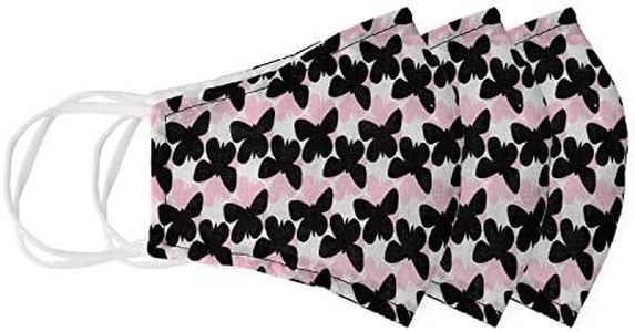 Voile Cotton Pink Black Butterfly Printed Face Mask Nose Clip Filter Pocket 3 Pak