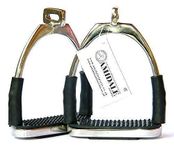 AMIDALE STIRRUPS OFFSET EYE FLEXI SAFETY STIRRUPS OPTIMUM LEG POSITION HORSE RIDING IRONS STAINLESS STEEL 4.75" BNWT