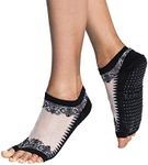 Tucketts Flow Toeless Non-Slip Grip Socks - Anti Skid Yoga, Barre, Pilates, Home & Leisure, Pedicure - L/XL - 1 pair Black/Sheer Gala Large