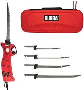 BUBBA 110V Electric Fillet Knife with Non-Slip Grip Handle, 4 Ti-Nitride S.S. Coated Non-Stick Reciprocating Blades, 8' Cord and Storage Case for Fishing