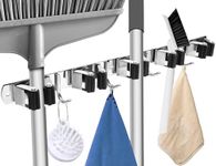 Mop and Broom Holder Wall Mount with 5 Racks and 4 Hooks, Broom Hanger Organizer Storage Tool Racks, Stainless Steel Heavy Duty Hooks, Ideal for Bathroom Home Kitchen Garden Laundry Garage