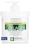 Advanced Clinicals Collagen Skin Rescue Lotion - Hydrate, Moisturize, Lift, Firm. Great for Dry Skin. 16oz Jar with Pump.