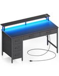 Seventable Computer Desk with Power Outlets & LED Light, 39 inch Home Office Desk with 5 Drawers, Writing Desk with Monitor Stand,Work Desk for Home Office, Black