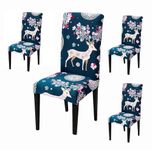 Styleys Elastic Chair Cover Stretch Removable Washable Short Dining Chair Cover Protector Seat Slipcover (Set of 4, Dark Blue Deer, SD3075)