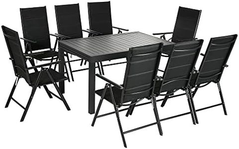 Outsunny 9-Piece Patio Dining Set for 8, Outdoor Aluminum Frames Dining Furniture Set with Expandable Table, Adjustable High Back Portable Chairs and Mesh Fabric Seats, Black