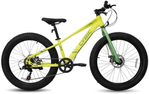 CYBIC 24 inch Fat Tire Mountain Bike for Man, Bicycle with High Carbon Steel Frame, Double Disc Brake 24 in Tire Fat Tire Bike with 7 Speeds as a Gift, Yellow/Green