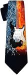 Men's Neckties Novelty Tie Fashion Neck Ties for Wedding Valentine's Day Gift, Electric Guitar in Fire and Water, One Size