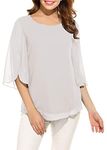 Oyamiki Womens Half Sleeve Layered Flowy Chiffon Blouses Round Neck Top Shirts White XL