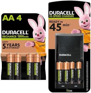 Duracell Hi-Speed 45min Battery Charger with Rechargeable AA and AAA Batteries (Pack of 6 + 2), 1300mAh NiMH, 750mAh NiMH, pre-charged, Longest Lasting Power