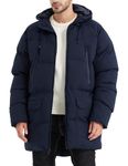 Rejork Men's Long Winter Coat Hooded Warm Quilted Jacket Water-resistant Cold Weather Parka, Navy, Large