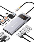 NOVOO 12in1 Pro USB C Multiport Hub Display Docking Station Laptop Docking Station with 2 HDMI VGA 4 USB SD/TF for MacBook/Dell/Surface/HP/Lenovo Laptops, Dark Grey, (NVHUBSN12PLX)