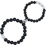 GLEAMART Matching Beads Bracelets Magnetic Couple Distance Bracelets for Women Men Relationship Bracelets Black Agate Set 02