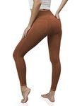 VOOVEEYA Jeggings for Women High Waist, Leggings with Pockets Tummy Control Plus Size Stretchy Jeans Leggings 7/8 (Brown-L)