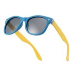 Komonee Kids Flexible Sunglasses Polarized Royal Blue With Yellow Silicone Drifter Classic Style Retro Sun Shades Eye Glasses UV400 Unisex For Boys and Girls Age 3-10