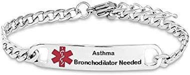 LSxAB Medical Alert ID Bracelet for Men Women Emergency First Aid Adjustable Wristband Bracelets, 8.3 inch, Metal, No Gemstone