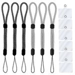 Amaxiu 6 Pcs Hand Wrist Strap Lanyards, Adjustable Phone Short Wrist Lanyards with Tether Patches, Universal Strap for Camera, Keys, Wallet(3 Black, 3 White, 6 Transparent PVC Tether Patches)