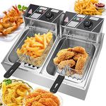 Kobbey Electric Deep Fryer Machine 12 Litre Stainless Steel 2500W, Dual Tank & Basket, Temperature Control, 6L + 6L with Copper Heater