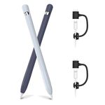AhaStyle Silicone Case Sleeve Anti-Slip Protective Cover Skin [Added Cable Adapter Tether] Compatible with Apple Pencil 1st Generation (2 Pack, Midnight Blue & Light Blue)