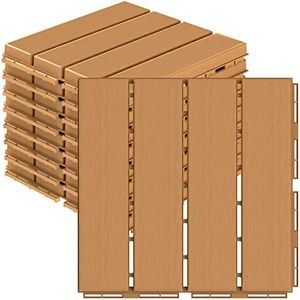 Goovilla Plastic Interlocking Deck Tiles, 9 Pack Balcony Flooring, 12"x12" Waterproof Outdoor Flooring All Weather Use, Patio Floor Decking Tiles for Porch Poolside Backyard Concrete, Dark Khaki