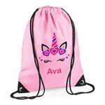 Unicorn Pink Customisable Personalised Drawstring Bag with Name - Ideal PE Kit, Gym, and Swimming Bag for Girls, Kids in Nursery and Primary School