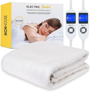 MONHOUSE Premium Soft Fleece Electric Blanket - Heated Under Blanket - King 180x200cm - Fitted Heated Mattress Cover - Detachable & Machine Washable - Dual Controller Multi Zones, 9 Heat Settings