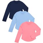 BIG ELEPHANT 3 Pack Girls Athletic Shirts Long Sleeve, Trendy Kids Active Yoga Tees, Cute Tops for Teen Girls