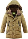 Mallimoda Boys' Hooded Down Coats Winter Warm Jacket Solid Puffer Coat, Style 1 Khaki, 11-12 Years