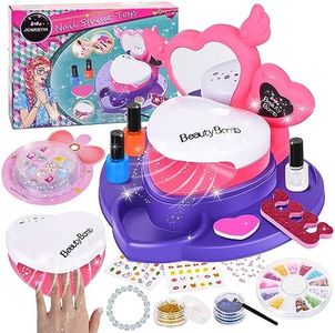Herenear Unghie Bambina Nails Set, 39 Pcs Smalti per Bambini Set, Lavabile Smalti per Unghie con Unghie Asciuga, Giochi Bambina 6 7 8 9 10 Anni, Trucchi Giochi Bambini Compleanno Regalo