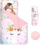 Toddler Nap Mat with Removable Pillow and Soft Dot Minky Blanket Pea Pod Kids Unicorn Napping Mats, Extra Large Rolled Slumber Bags for Girls Preschool, Daycare, Camping, 22 x 54inches Ages 3-7 Years