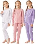 Resinta 3 Sets Toddler Girls' Cotton Thermal Underwear Girls Top Long Johns with Bows Winter Base Layer Thermal Underwear