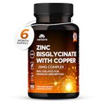 Zinc Bisglycinate 25mg with Copper, 6 Months Supply - Fully Chelated, Contributes Towards Immunity Support, Bones, Hair, Skin & Nails, Suitable for Vegans, Made in The UK