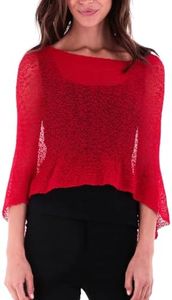 SHU-SHI Women’s Sheer Knit Poncho Shrug Lightweight Summer Bolero Cover Up Pullover Sweater One Size Fits Most
