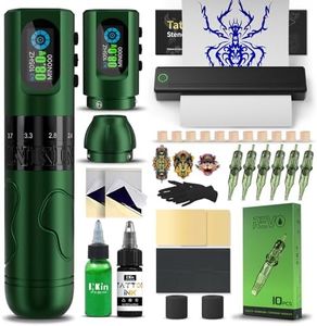 INKin Tattoo Maschine Set, Kabelloser Tätowiermaschine mit 2.0-4.2mm Hublänge und 1600mAh Batterien, Tattoo Zubehör Set Komplett mit Tattoo Drucker Bluetooth,Stencil Stuff,Tattoo Farbe und Nadeln