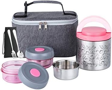 Lille Home Vacuum Insulated Lunch Box Set for Men & Women - Leak-Proof Bento Box, Meal Prep & Food Storage Containers, Lunch Bag, Portable Silverware Set (Pink)