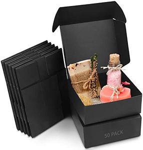 Kurtzy Boite Cadeau Noir Kraft (Lot de 50) - Boite Cadeau Vide de 12 x 12 x 5 cm - Boite Carton Cadeau Emballage Facile à Assembler pour Fêtes, Anniversaires, Mariages, Fête des Pere, Événements